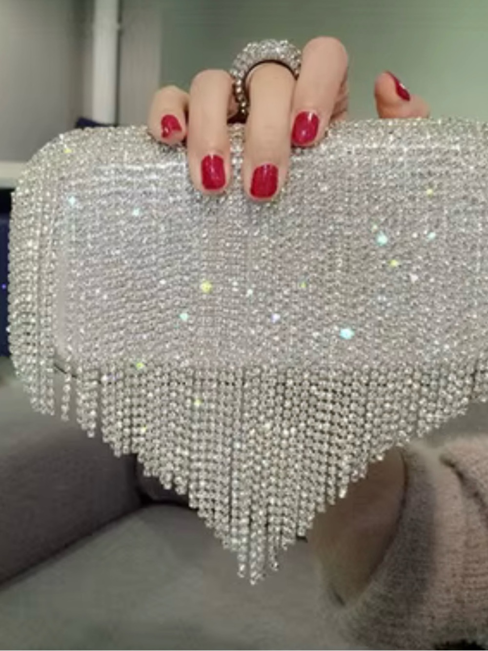 NWT Crystal Fringe Evening Clutch Bag - Silver